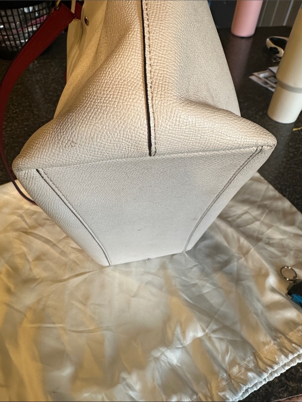 Coach Ivory Tote with Red Handles and Navy Trim - Picture 9 of 11